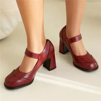 Meotina/женские туфли-лодочки Мэри Джейн из искусственной кожи с круглым носком на толстом высоком каблуке-перчатках, женская модная обувь, весенне-осенняя обувь черного цвета 46