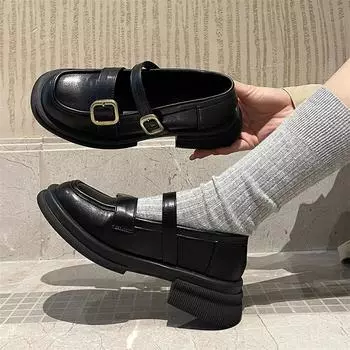 Meotina женские туфли-лодочки Мэри Джейн из натуральной кожи с круглым носком, толстым средним каблуком и пряжкой на платформе, женская модная обувь, весенне-осенняя черная обувь