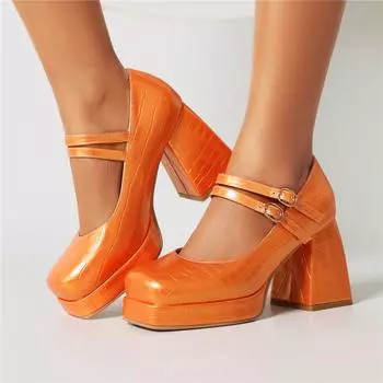 Meotina женские туфли-лодочки Мэри Джейн с квадратным носком на массивном высоком каблуке и пряжкой, перчатки-туфли, женская модная обувь, весна-осень, черный, белый цвет 46 34 белый