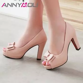 Meotina/женские туфли-лодочки на высоком каблуке, платформе, с открытым носком и бантом, женская обувь для вечеринок, роскошная женская обувь на высоком каблуке с открытым носком, размер 43-33, весна 34 бежевый