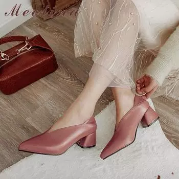 Meotina/женские туфли-лодочки на высоком каблуке, модные туфли-лодочки на высоком квадратном каблуке, офисная женская обувь с острым носком, новая весенняя обувь, большой размер 33-46 33 чёрный