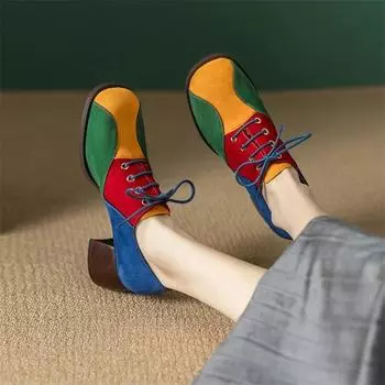Meotina/женские туфли-лодочки с круглым носком, на массивном среднем каблуке, на шнуровке, разноцветные, лаконичная женская модная обувь, весна-осень, желтый, зеленый, красный 42 34 зелёный