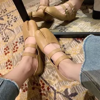 Meotina, женские туфли Мэри Джейн из натуральной кожи на плоской подошве с раздельным носком, перчатки с пряжкой, женская модная обувь, весенне-осенние туфли абрикосового бежевого цвета 40 33 бежевый