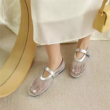 Meotina Женские туфли Мэри Джейн с круглым носком на плоской подошве с пряжкой, лаконичный дизайн, женская модная повседневная обувь, летний цвет, серебристый, 46 36 чёрный
