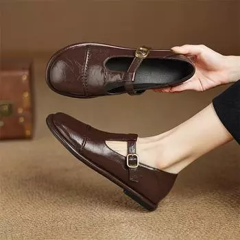 Meotina Женские туфли Мэри Джейн с круглым носком на плоской подошве с пряжкой и завязками, лаконичные, модные, повседневные, весна-осень, черный, коричневый, 46 33 чёрный