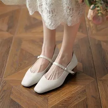 Meotina/женские туфли Мэри Джейн, туфли-лодочки на толстом каблуке с квадратным носком, модная женская обувь на среднем каблуке с пряжкой и ремешком, весенне-осенняя обувь бежевого цвета 46 33 бежевый