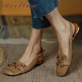 Meotina/женские туфли на босоножках из натуральной кожи, туфли на плоской подошве с квадратным носком, металлическая декоративная пряжка, женская обувь, весна, абрикос 40 33 бежевый