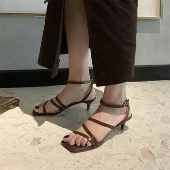 Meotina/женские туфли с ремешком на щиколотке, сандалии из натуральной кожи с пряжкой на среднем каблуке, женская обувь на тонком каблуке с квадратным носком, летняя обувь бежевого цвета, 40 34 бежевый