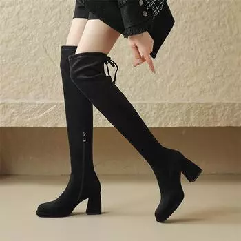 Meotina/женские высокие сапоги выше колена, ботинки Gogo на толстом высоком каблуке с квадратным носком на платформе и платформе, женская модная обувь, осень-зима