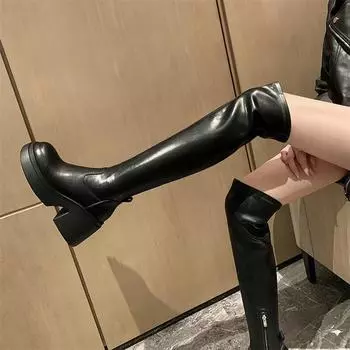 Meotina/женские высокие сапоги выше колена из натуральной кожи, ботинки Gogo на толстом высоком каблуке с круглым носком и на платформе, на молнии, женская обувь, зимняя обувь