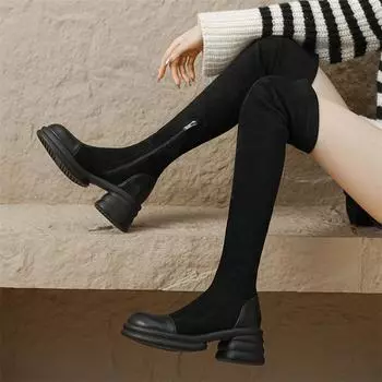 Meotina/женские высокие сапоги выше колена, с круглым носком, на платформе, на толстом высоком каблуке, на молнии, сапоги Gogo, женская модная осенне-зимняя обувь 41