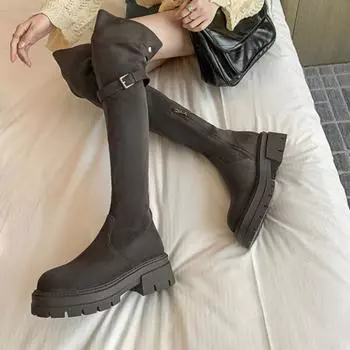 Meotina/женские высокие сапоги выше колена, с круглым носком, на платформе, на толстом высоком каблуке, на молнии с пряжкой, сапоги Gogo, женская модная обувь, зима 40