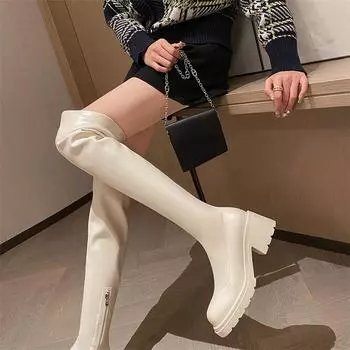 Meotina/женские высокие сапоги выше колена с круглым носком на платформе, на толстом высоком каблуке с застежкой-молнией, женская модная обувь, зимняя белая обувь 42 34 белый