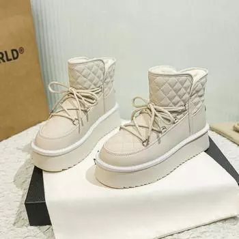 Meotina/женские зимние ботильоны с круглым носком на платформе, на плоской шерстяной меховой подкладке, женские модные короткие ботинки на шнуровке, осенне-теплая зимняя обувь синего цвета 35 чёрный