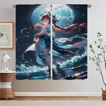 Meow Nelu Kitchen Curtains for Doors Bedroom Blackout Curtains for Living Room Fabric Curtain Tiebacks Curls Home and Decoration W50xH70cmx2pcs-CL