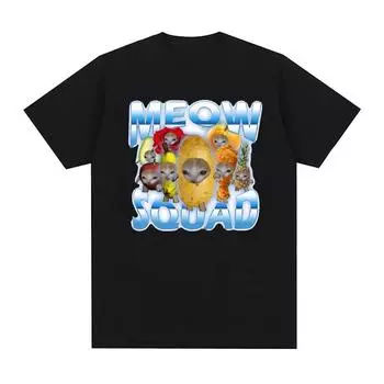 Meow Squad - Милая футболка с принтом забавных кошек, повседневная свободная футболка с коротким рукавом, модные летние футболки, топы, женская одежда S