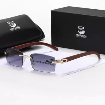 MePanda унисекс, безрамочные металлические винтажные художественные солнцезащитные очки с зеркальными ножками под дерево, UV400 золотисто-коричневый