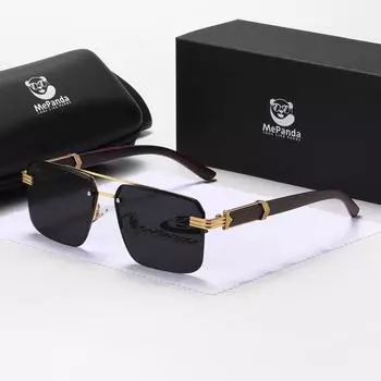 MePanda Унисекс квадратные солнцезащитные очки для путешествий из металла и дерева на ножках, UV400 серый/чёрный