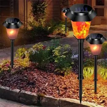Мерцающее пламя Солнечные фонари Солнечный свет Солнечные фонари на солнечной энергии Уличные водонепроницаемые с шипом для земли для двора Патио газон