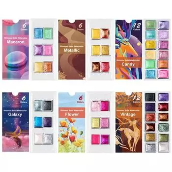 Мерцающие 6/12 цветов, однотонные акварельные краски, винтажные металлические макароны, конфеты, цвета Galaxy, декор для ногтей, набор пигментов для рисования дизайна ногтей