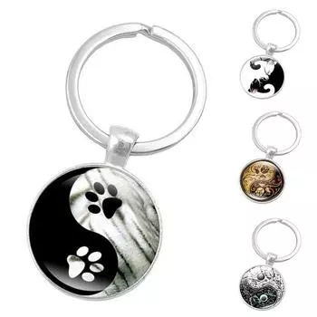 Мерцающий брелок, креативный Инь Ян Тай Чи, стеклянный кулон с кабошоном, брелок для ключей, держатель, подарок 7 фиолетовый