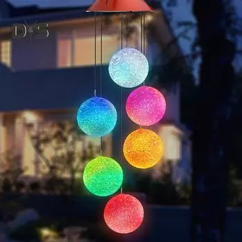 Мерцающий цвет меняющий светодиодный светильник на солнечных батареях с подвесным светильником для дома и сада Rice Ball#