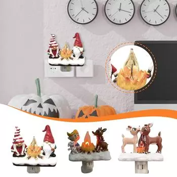 Мерцающий ночник, 3D ночник, светодиодные поддельные ночники, подключаемые к стене, беспламенные свечи, подарки на Хэллоуин для семьи, друзей, детей One Size