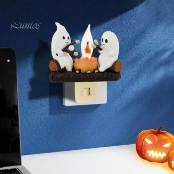 Мерцающий ночник-призрак в виде костра, жуткий призрак, искусственный костер, беспламенная свеча, ночник, милый мерцающий огонь, светодиодная настольная лампа US Plug