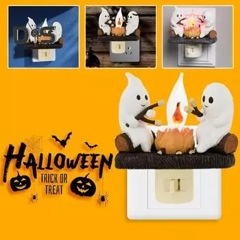 Мерцающий ночник-призрак в виде костра, жуткий призрак, искусственный костер, беспламенная свеча, ночник, милый мерцающий огонь, светодиодная настольная лампа US Plug