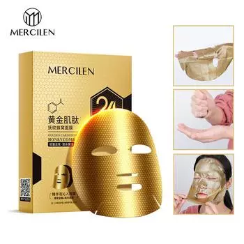 MERCILEN 5PCS Gold Carnosine Honeycomb Mask для разглаживания морщин, укрепляющая увлажняющая эссенция против морщин