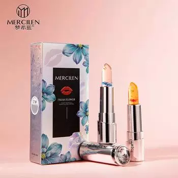 MERCILEN Цветочный кристально чистый эфирное масло, изменяющий температуру бальзам для губ, увлажняющий желейный бальзам для губ, антипригарная чашка, меняющая цвет помада