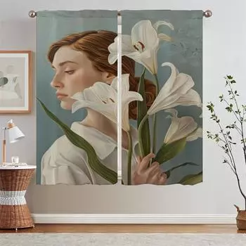 Meredith Frampton Bedroom Curtains 2 Pieces Blackout Curtains for Window Modern Home Decoration Tulle in Kitchen Chiffon Curtain W50xH70cmx2pcs-CL