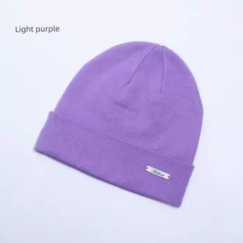 Merino Wool Double-Strand Yarn Medium Thick Section Outdoor Hiking Sports Knitted Hat Plaid Heattech Cold-Resistant Z1 Light purple One size
