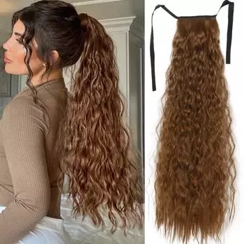 MERISIHAIR 22 34 дюйма черный Ombre блондинка синтетический длинный кукурузный волнистый хвост шиньон с запахом вокруг наращивания волос в виде конского хвоста 55 cm