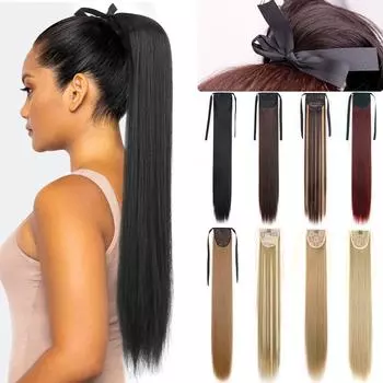 MERISIHAIR 22 34 дюйма, синтетические прямые волосы, наращивание хвоста, натуральный галстук-бабочка, наращивание волос для женщин 55 CM