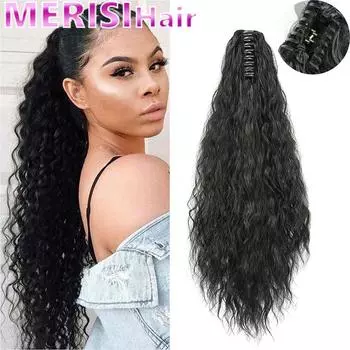 MERISIHAIR 22 дюйма длинные афро странные вьющиеся черные коричневые волосы для наращивания хвоста синтетические шнурки кукурузные волосы для красоты женщин