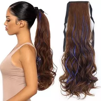 MERISIHAIR 22 дюйма синтетические длинные волнистые парики с хвостиком для женщин термостойкое волокно наращивание волос парик с конским хвостом с заколкой для волос