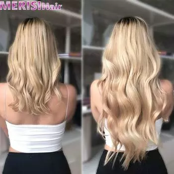 MERISIHAIR 24 Невидимая проволока без зажимов для наращивания волос, секретные накладные волосы из рыбной лески, синтетические волнистые прямые волосы для наращивания