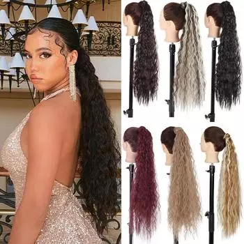 MERISIHAIR 34 дюйма синтетические волнистые длинные натуральные волосы для наращивания хвоста на заколке вьющийся хвост для женщин 22 inches&CHINA