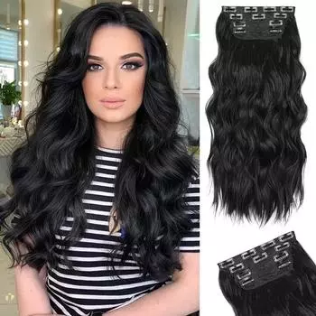 MERISIHAIR 4шт клипсы для волос синтетические длинные волнистые вьющиеся волосы для наращивания натуральные двойные утки мягкие шиньоны для женщин полная голова 50cm