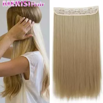 MERISIHAIR 5 зажимов для наращивания волос, синтетические длинные прямые волосы, прическа, высокотемпературное волокно, золотисто-коричневый, черный