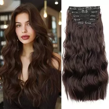 MERISIHAIR 6 шт. густые мягкие синтетические накладные волосы на заколках для женщин, волнистые черные волосы для повседневной носки 50cm