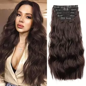 MERISIHAIR 6 шт. синтетические длинные волнистые накладные волосы на заколках натуральные густые волосы на всю голову для женщин повседневная одежда для косплея 50cm