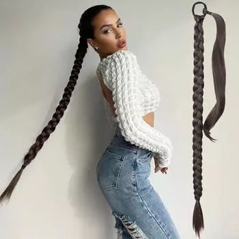 MERISIHAIR 85 см плетеный хвост для наращивания волос синтетический натуральный блондин черный смешанный цвет DIY шиньон косички 85 cm