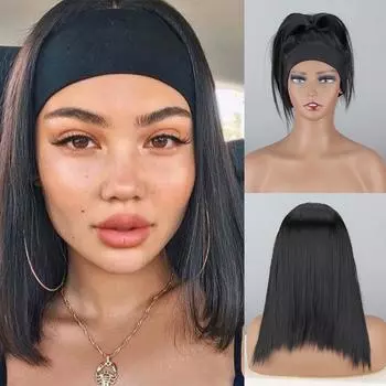 MERISIHAIR Африка женский короткий прямой черный парик с повязкой на голову синтетическое волокно натуральный черный прямой парик косплей повседневная одежда