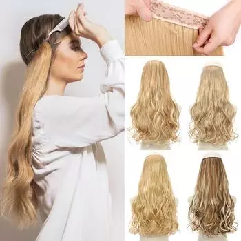 MERISIHAIR без зажимов, длинные волнистые волосы для наращивания, невидимая проволока, синтетическое волокно, натуральный черный, светлый кусок волос для женщин 55cm