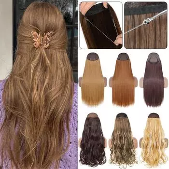 MERISIHAIR без зажимов для наращивания волос, синтетические длинные прямые регулируемые шиньоны с рыбьей леской для женщин 55CM
