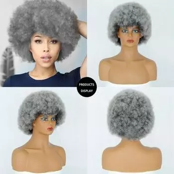 MERISIHAIR Черный африканский синтетический серый парик без клея для косплея, черные короткие волосы, черный вьющийся парик из волос с челкой