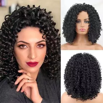 MERISIHAIR, черный афро парик со средней частью, короткие вьющиеся натуральные синтетические волокна, курчавые вьющиеся волосы для женщин, вечерние, косплей, повседневная одежда 1502-13