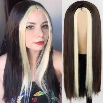 MERISIHAIR черный длинный прямой парик для женщин обе стороны золотые волосы средняя часть термостойкий волнистый парик для косплея для девочки 24inches&CN